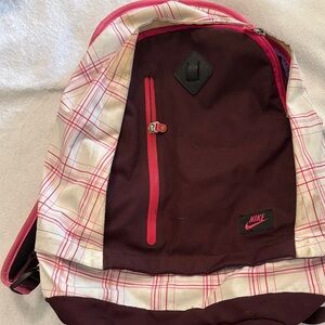 Nike Burgundy and Pink Plaid Backpack